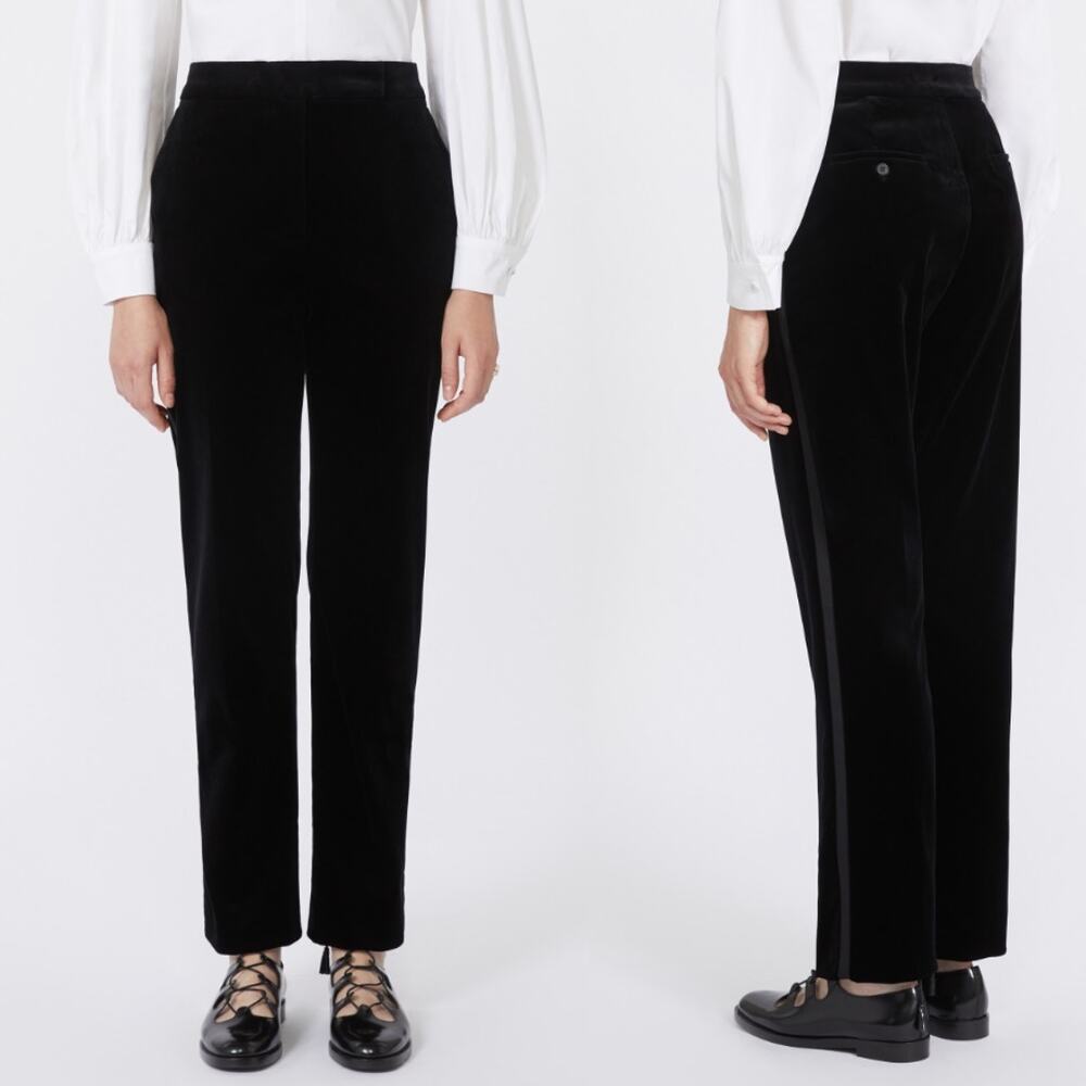 Weekend MaxMara Black Velvet Wide Leg High Waist Trouser Pants Size 6